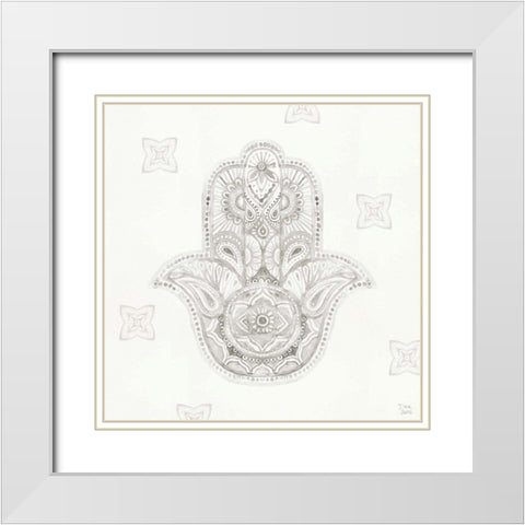 Touch of Hamsa IV White Modern Wood Framed Art Print with Double Matting by June, Dina