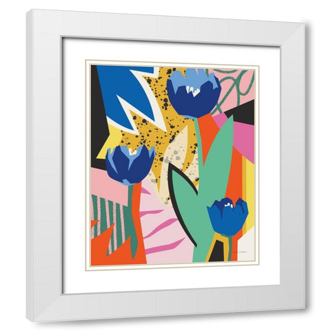 Blue Tulips White Modern Wood Framed Art Print with Double Matting by Gallagher, Megan