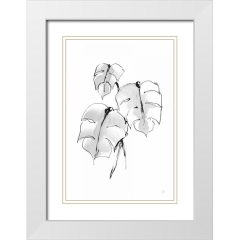 Wash Split Leaf I White Modern Wood Framed Art Print with Double Matting by Paschke, Chris