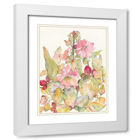 Cactus Blooms White Modern Wood Framed Art Print with Double Matting by Rice, Kristy
