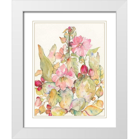 Cactus Blooms White Modern Wood Framed Art Print with Double Matting by Rice, Kristy