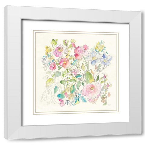 Cottage Blooms White Modern Wood Framed Art Print with Double Matting by Rice, Kristy