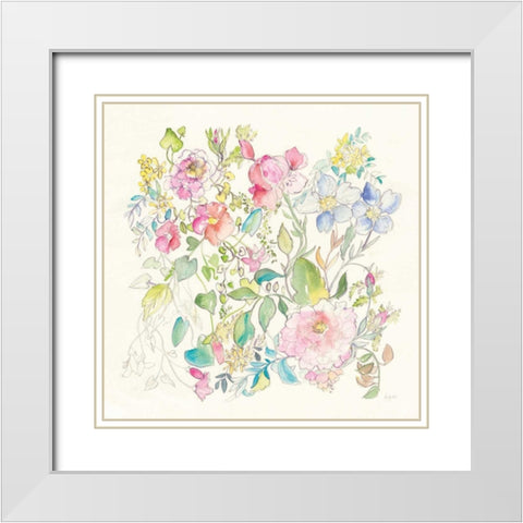 Cottage Blooms White Modern Wood Framed Art Print with Double Matting by Rice, Kristy