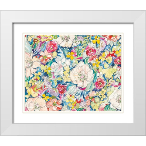 Floral Burst White Modern Wood Framed Art Print with Double Matting by Rice, Kristy