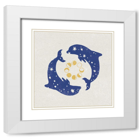 Star Dolphins White Modern Wood Framed Art Print with Double Matting by Hershey, Moira