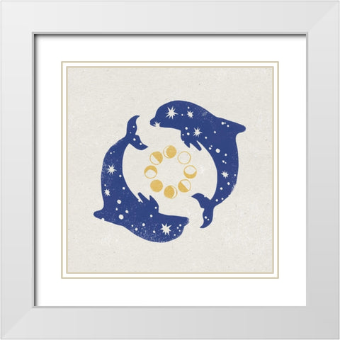Star Dolphins White Modern Wood Framed Art Print with Double Matting by Hershey, Moira