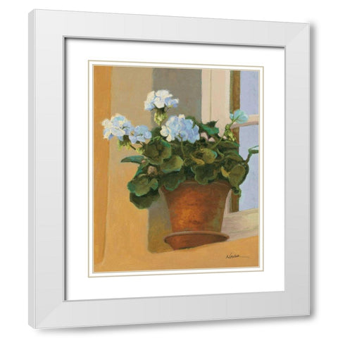 Creancey Geraniums I White Modern Wood Framed Art Print with Double Matting by Novak, Shirley