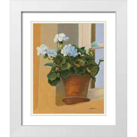 Creancey Geraniums I White Modern Wood Framed Art Print with Double Matting by Novak, Shirley
