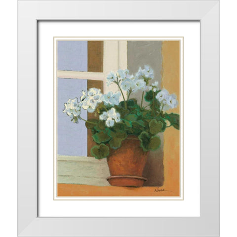Creancey Geraniums II Light White Modern Wood Framed Art Print with Double Matting by Novak, Shirley