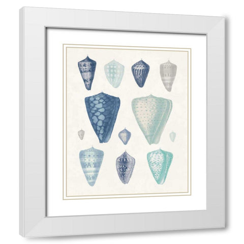 Blue Shell Assortment II White Modern Wood Framed Art Print with Double Matting by Wild Apple Portfolio