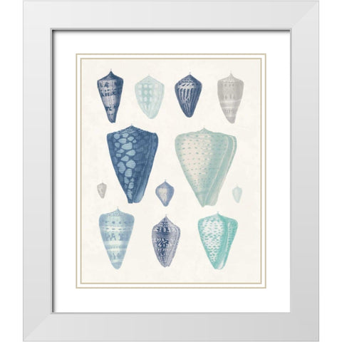 Blue Shell Assortment II White Modern Wood Framed Art Print with Double Matting by Wild Apple Portfolio