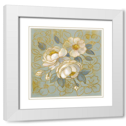 Sage Floral I White Modern Wood Framed Art Print with Double Matting by Vassileva, Silvia