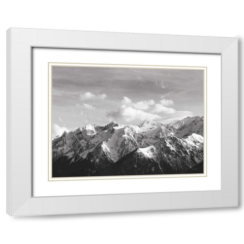 Snowcapped Mountains BW Crop White Modern Wood Framed Art Print with Double Matting by Eichman, Andre