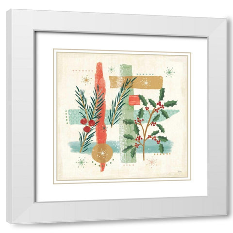 Holiday Flair V White Modern Wood Framed Art Print with Double Matting by Charron, Veronique