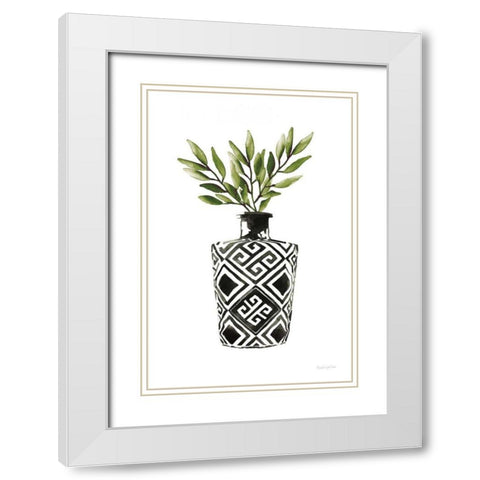 Geometric Vases III Green White Modern Wood Framed Art Print with Double Matting by Charro, Mercedes Lopez