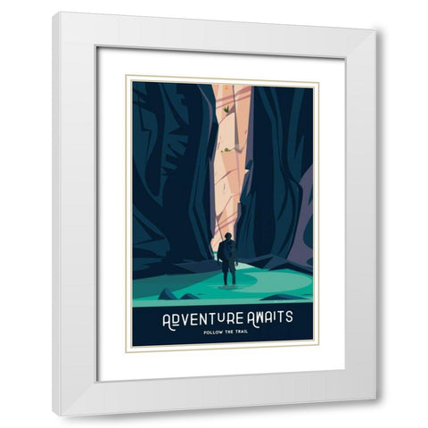 Adventure Awaits White Modern Wood Framed Art Print with Double Matting by Escalante, Omar