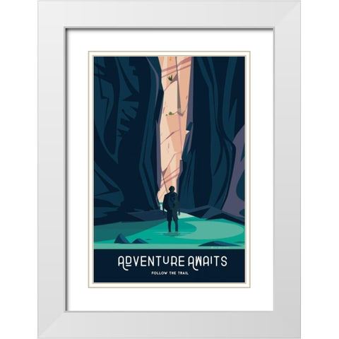 Adventure Awaits White Modern Wood Framed Art Print with Double Matting by Escalante, Omar