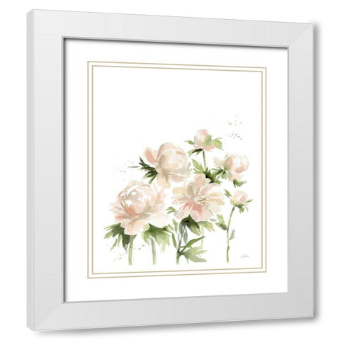Peonies I White Modern Wood Framed Art Print with Double Matting by Pete, Katrina