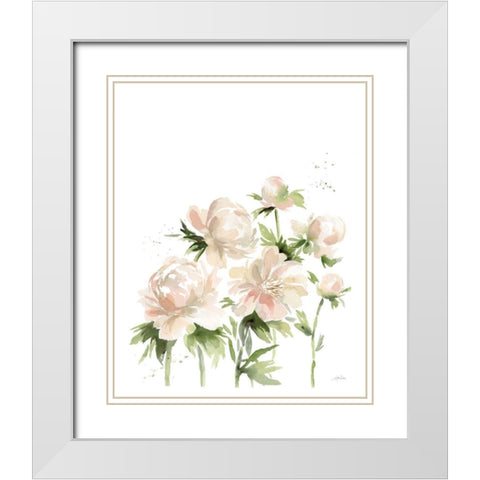 Peonies I White Modern Wood Framed Art Print with Double Matting by Pete, Katrina