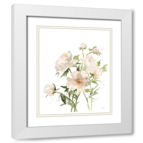 Peonies II White Modern Wood Framed Art Print with Double Matting by Pete, Katrina