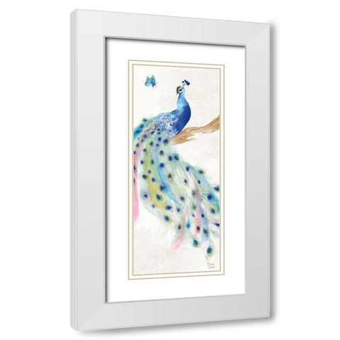 Peacock Glory II White Modern Wood Framed Art Print with Double Matting by June, Dina