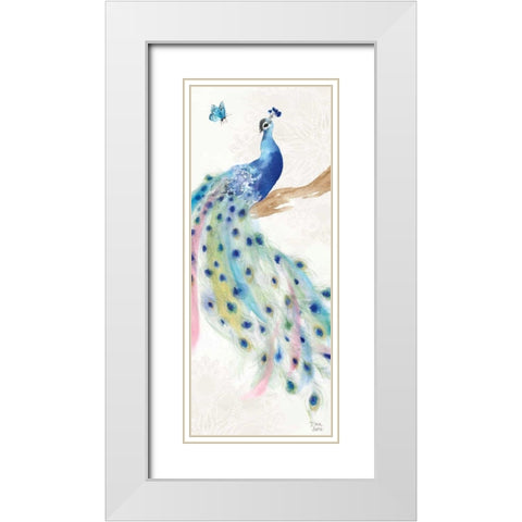 Peacock Glory II White Modern Wood Framed Art Print with Double Matting by June, Dina