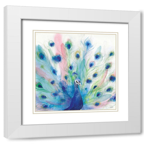 Peacock Glory IV White Modern Wood Framed Art Print with Double Matting by June, Dina