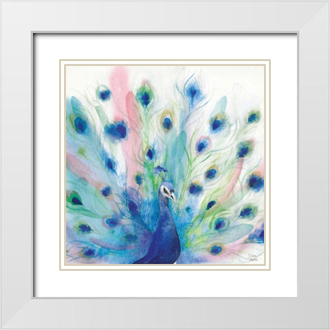 Peacock Glory IV White Modern Wood Framed Art Print with Double Matting by June, Dina