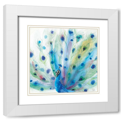 Peacock Glory V White Modern Wood Framed Art Print with Double Matting by June, Dina