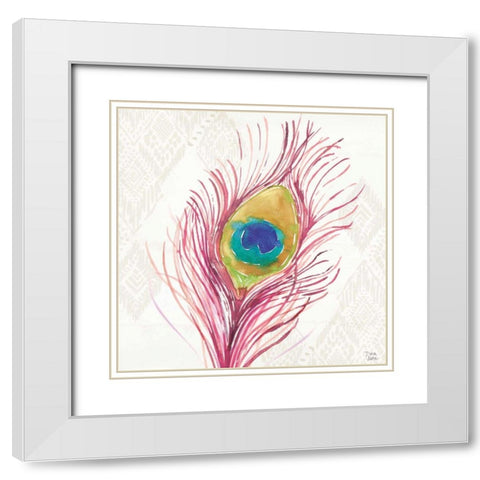 Peacock Glory VI White Modern Wood Framed Art Print with Double Matting by June, Dina