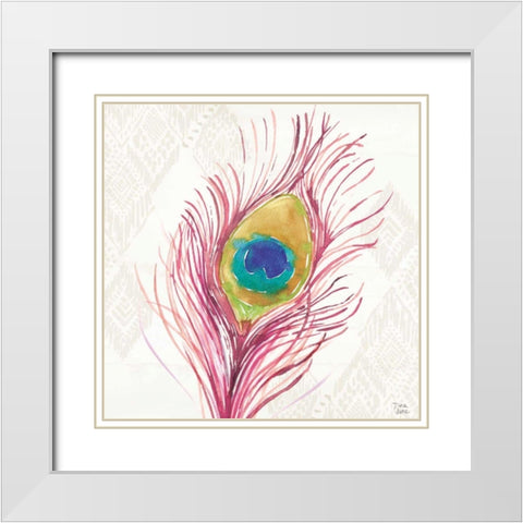 Peacock Glory VI White Modern Wood Framed Art Print with Double Matting by June, Dina