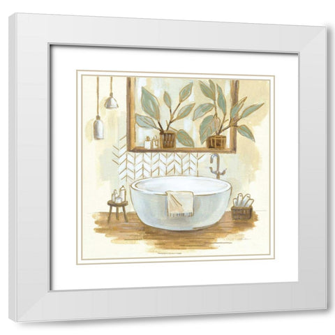 Sage Bathroom I White Modern Wood Framed Art Print with Double Matting by Vassileva, Silvia