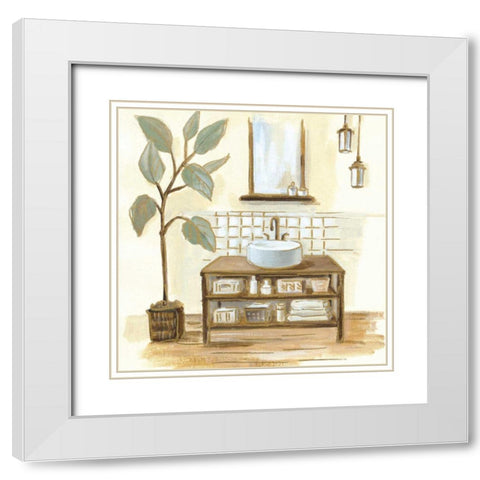 Sage Bathroom II White Modern Wood Framed Art Print with Double Matting by Vassileva, Silvia