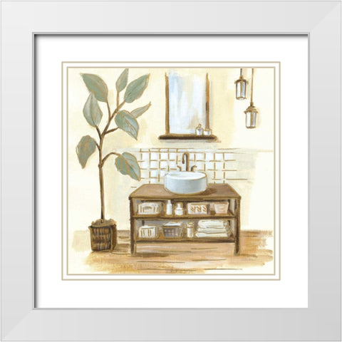 Sage Bathroom II White Modern Wood Framed Art Print with Double Matting by Vassileva, Silvia