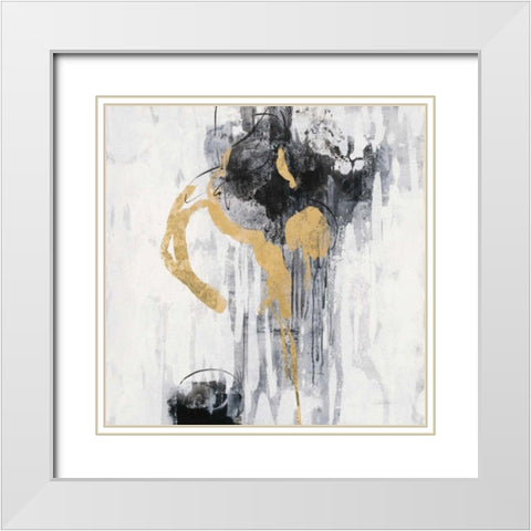 Golden Rain I White Modern Wood Framed Art Print with Double Matting by Vassileva, Silvia