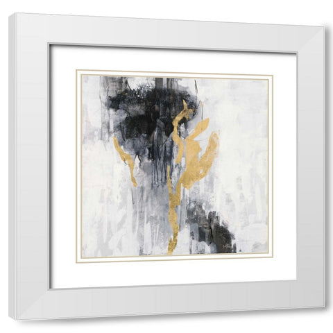 Golden Rain II White Modern Wood Framed Art Print with Double Matting by Vassileva, Silvia