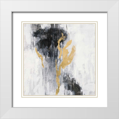 Golden Rain II White Modern Wood Framed Art Print with Double Matting by Vassileva, Silvia