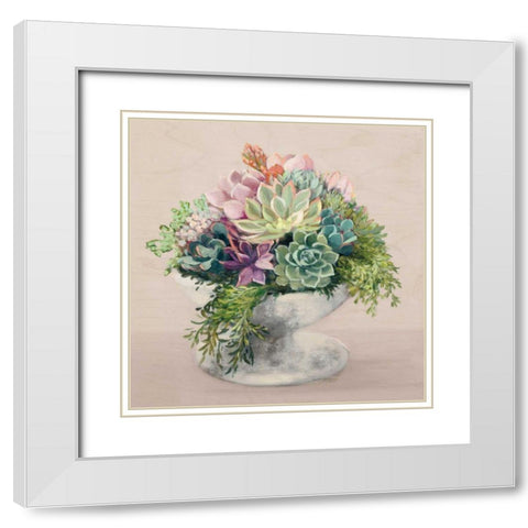 Festive Succulents II Blush White Modern Wood Framed Art Print with Double Matting by Purinton, Julia