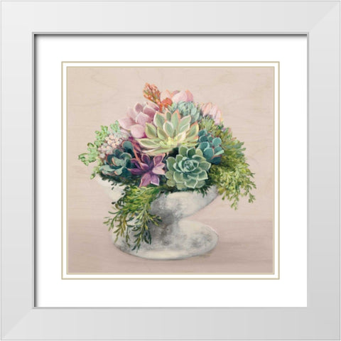 Festive Succulents II Blush White Modern Wood Framed Art Print with Double Matting by Purinton, Julia