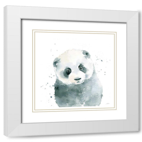 Panda Cub White Modern Wood Framed Art Print with Double Matting by Pete, Katrina