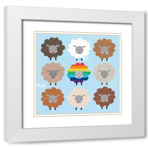 Be Ewe Brown and Rainbow Sheep Sq White Modern Wood Framed Art Print with Double Matting by Hershey, Moira