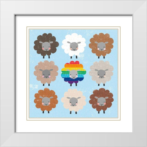 Be Ewe Brown and Rainbow Sheep Sq White Modern Wood Framed Art Print with Double Matting by Hershey, Moira