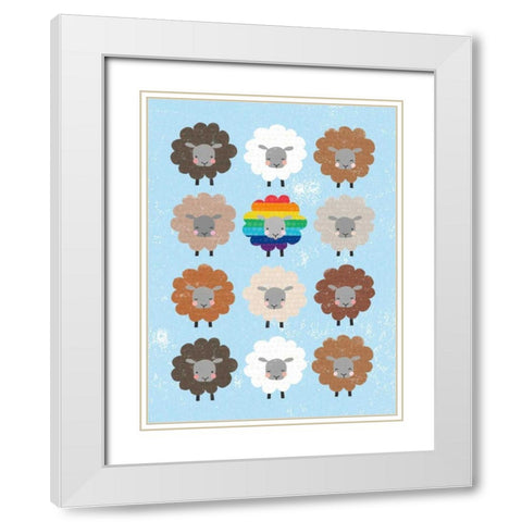Be Ewe Brown and Rainbow Sheep 5x7 White Modern Wood Framed Art Print with Double Matting by Hershey, Moira