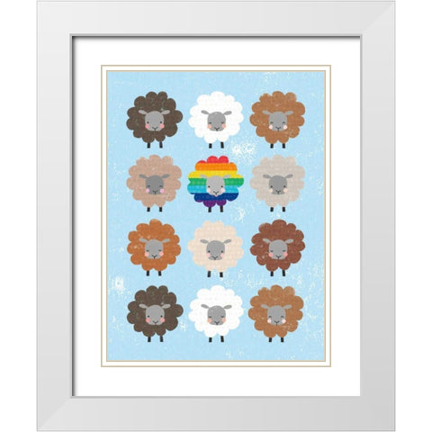 Be Ewe Brown and Rainbow Sheep 5x7 White Modern Wood Framed Art Print with Double Matting by Hershey, Moira