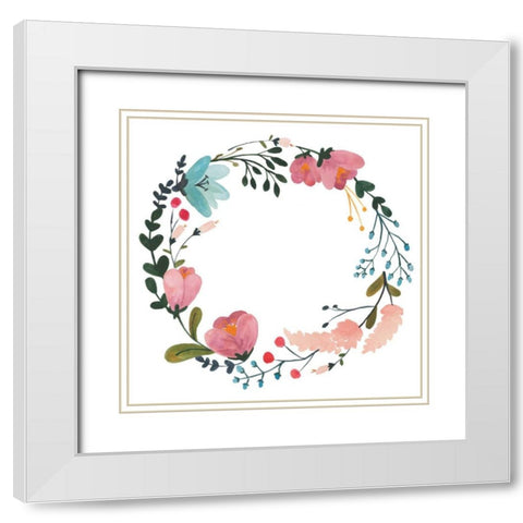Romantic Floral Wreath II White Modern Wood Framed Art Print with Double Matting by Wild Apple Portfolio