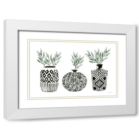 Geometric Vases I Green White Modern Wood Framed Art Print with Double Matting by Charro, Mercedes Lopez