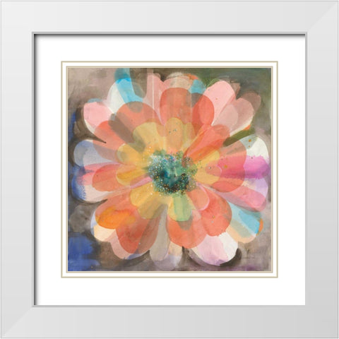 Kaleidoscope Flower White Modern Wood Framed Art Print with Double Matting by Nai, Danhui