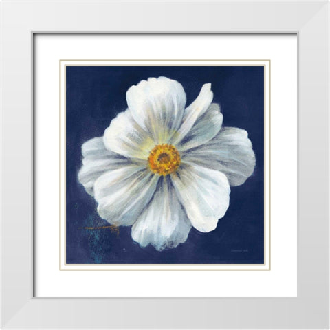 Boldest Bloom I Dark Blue White Modern Wood Framed Art Print with Double Matting by Nai, Danhui