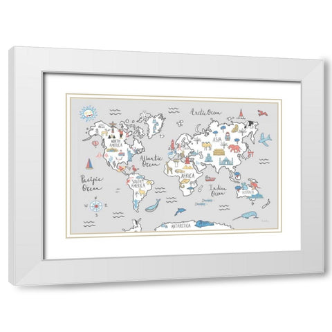 World Map Pastel White Modern Wood Framed Art Print with Double Matting by Zaman, Farida