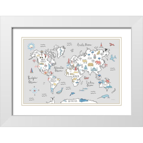 World Map Pastel White Modern Wood Framed Art Print with Double Matting by Zaman, Farida